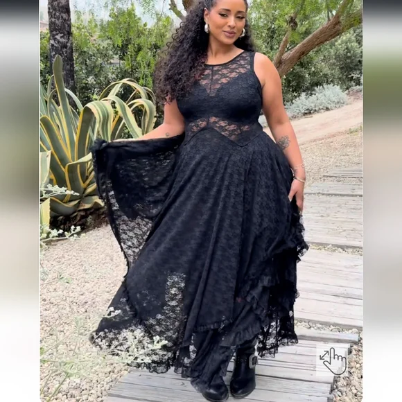 Torrid Festi Goth Boho Black Hanky Hem Lace Sheer Dress Size 3X NWT - Picture 7 of 10